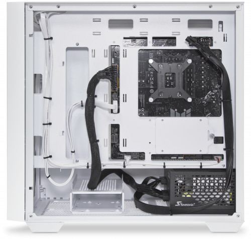 Solid panel removed to show underneath motherboard connections