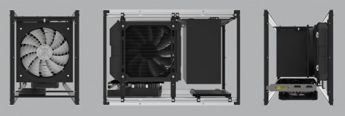Example 3 - Whilst the case was optimised for SFX, it can even accommodate an ATX PSU together with a mid size GPU (up to 225mm in length), 140mm radiator and 1x 2.5” drive.