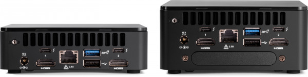 Rear: two HDMI 2.0b ports, two Thunderbolt 4 ports (USB Type-C, also compatible with DisplayPort 1.4), 2.5Gb LAN port and two USB ports (one USB 3.2 and one USB 2.0).